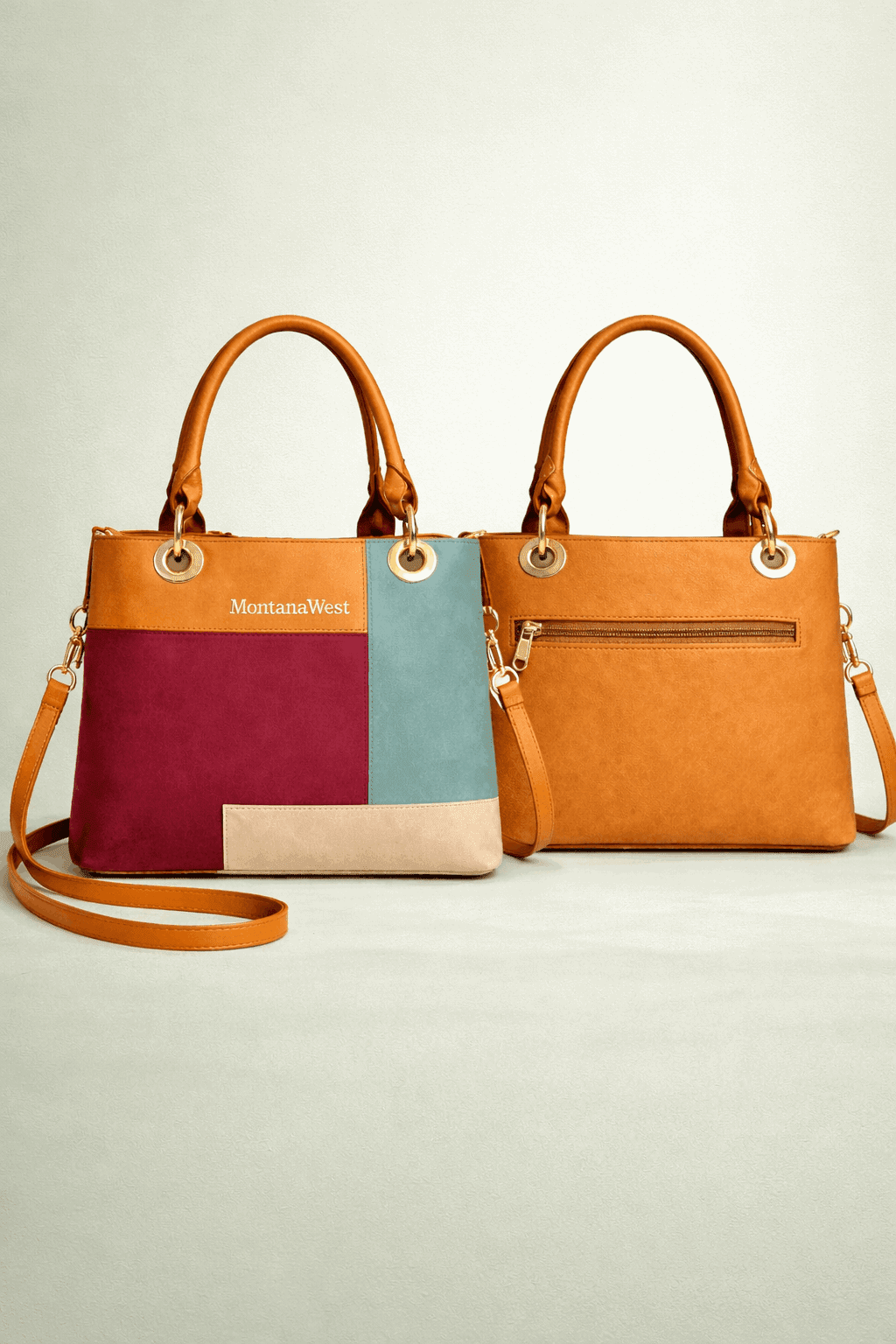 Montana West Vegan Leather Multi-Tone Handbag Mustard - Nishat Creative Store