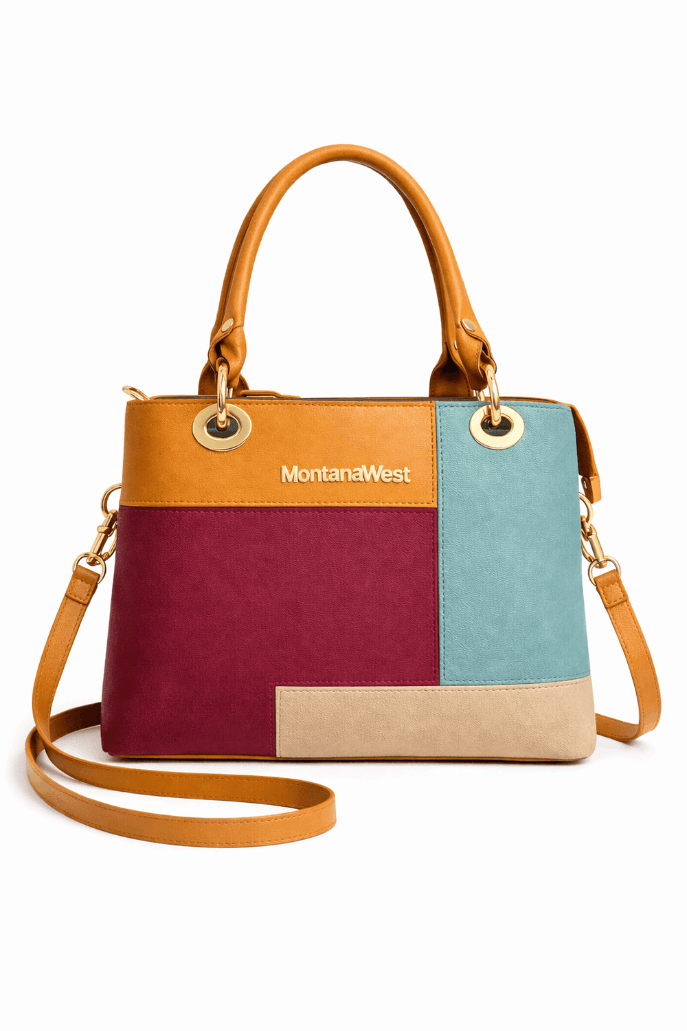 Montana West Vegan Leather Multi-Tone Handbag Mustard - Nishat Creative Store