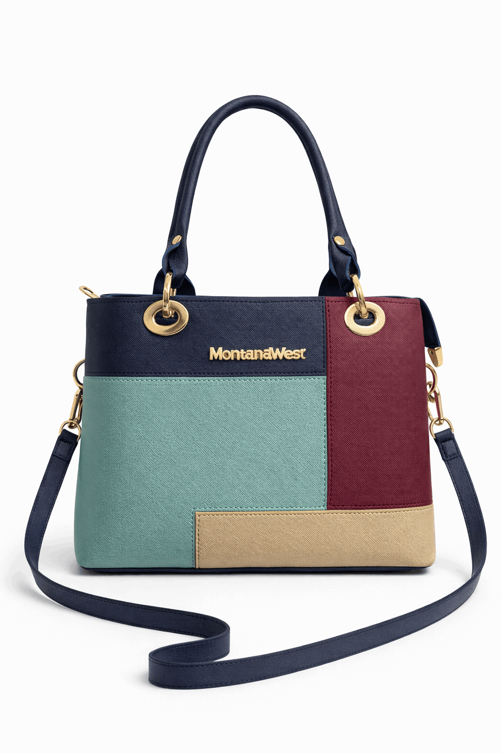 Montana West Vegan Leather Multi-Tone Handbag Navy Blue - Nishat Creative Store