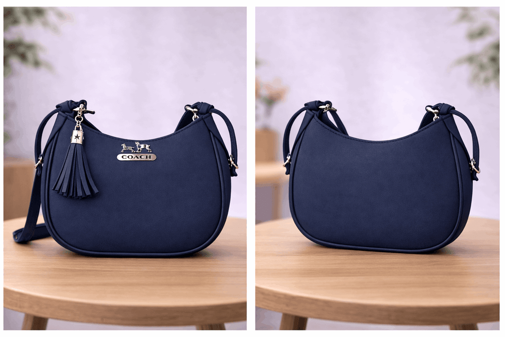 Navy Blue Coach Hobo Bag – Leather with Tassel Accent - Nishat Creative Store