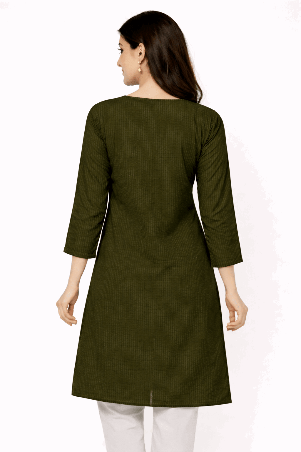Olive Color Striped Floral Embroidered Kurta - Nishat Creative Store