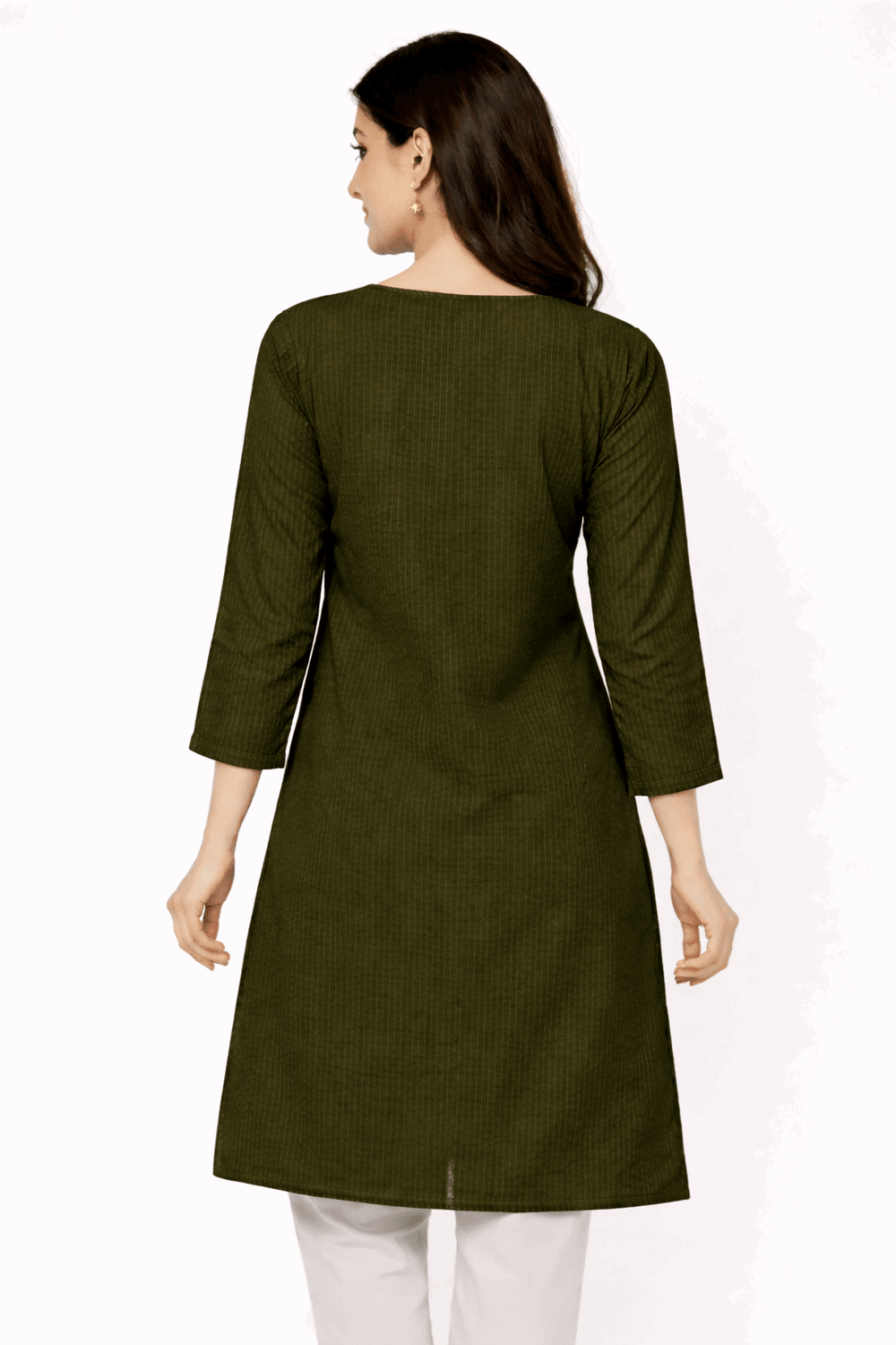 Olive Color Striped Floral Embroidered Kurta - Nishat Creative Store