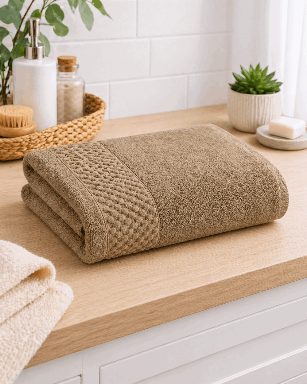 Premium Cotton Bath Towel with Popcorn Border - Nishat Creative Store