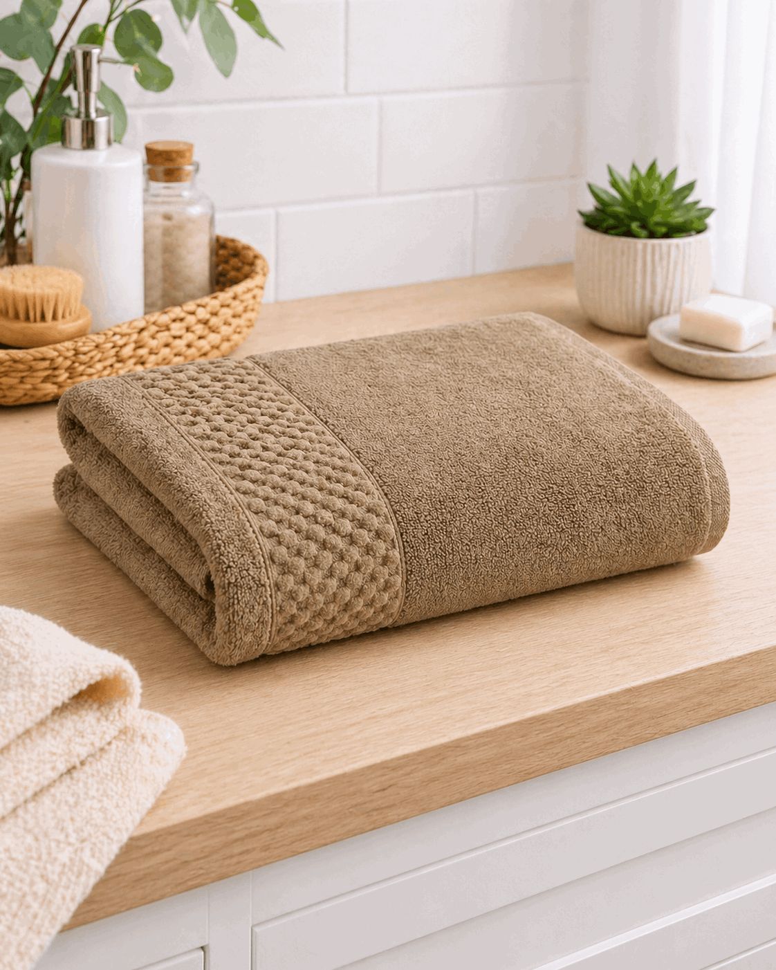 Premium Cotton Bath Towel with Popcorn Border - Nishat Creative Store