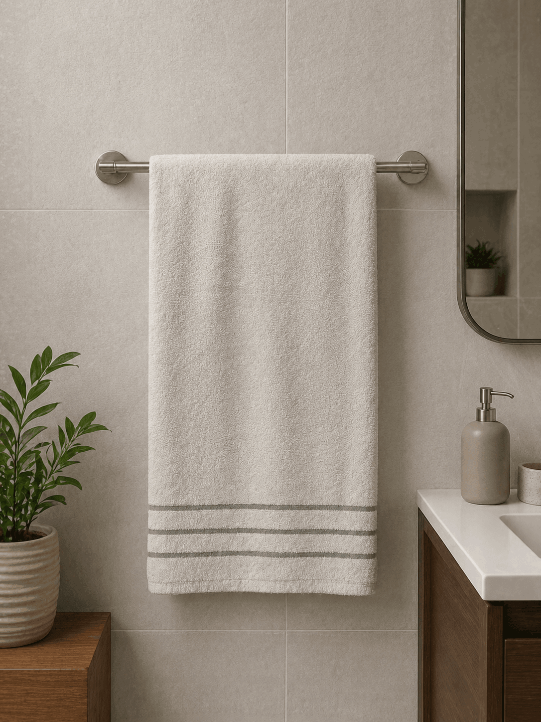 Premium Cotton Bath Towel with Stripe Border - Nishat Creative Store