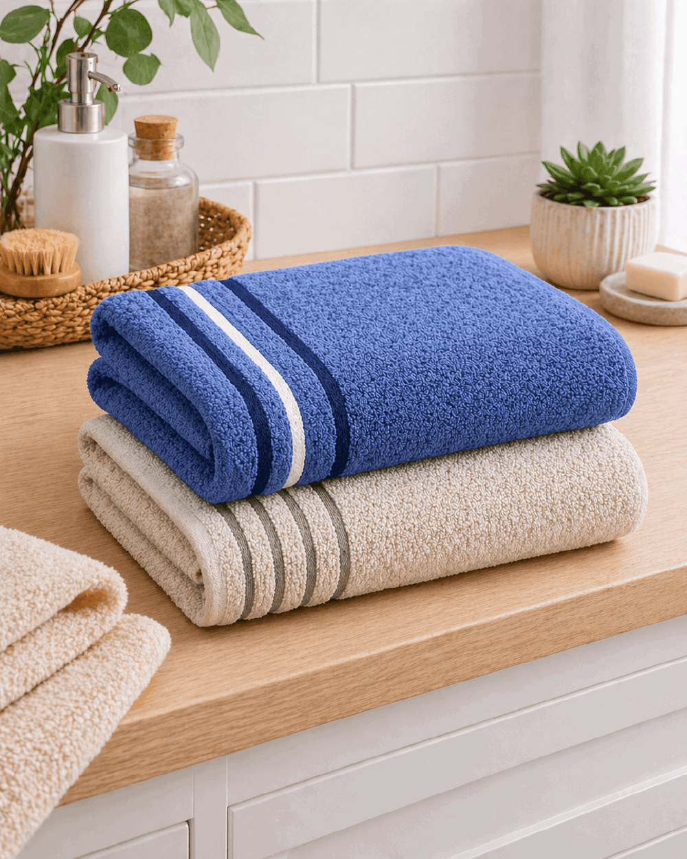 Premium Cotton Bath Towel with Stripe Border - Nishat Creative Store