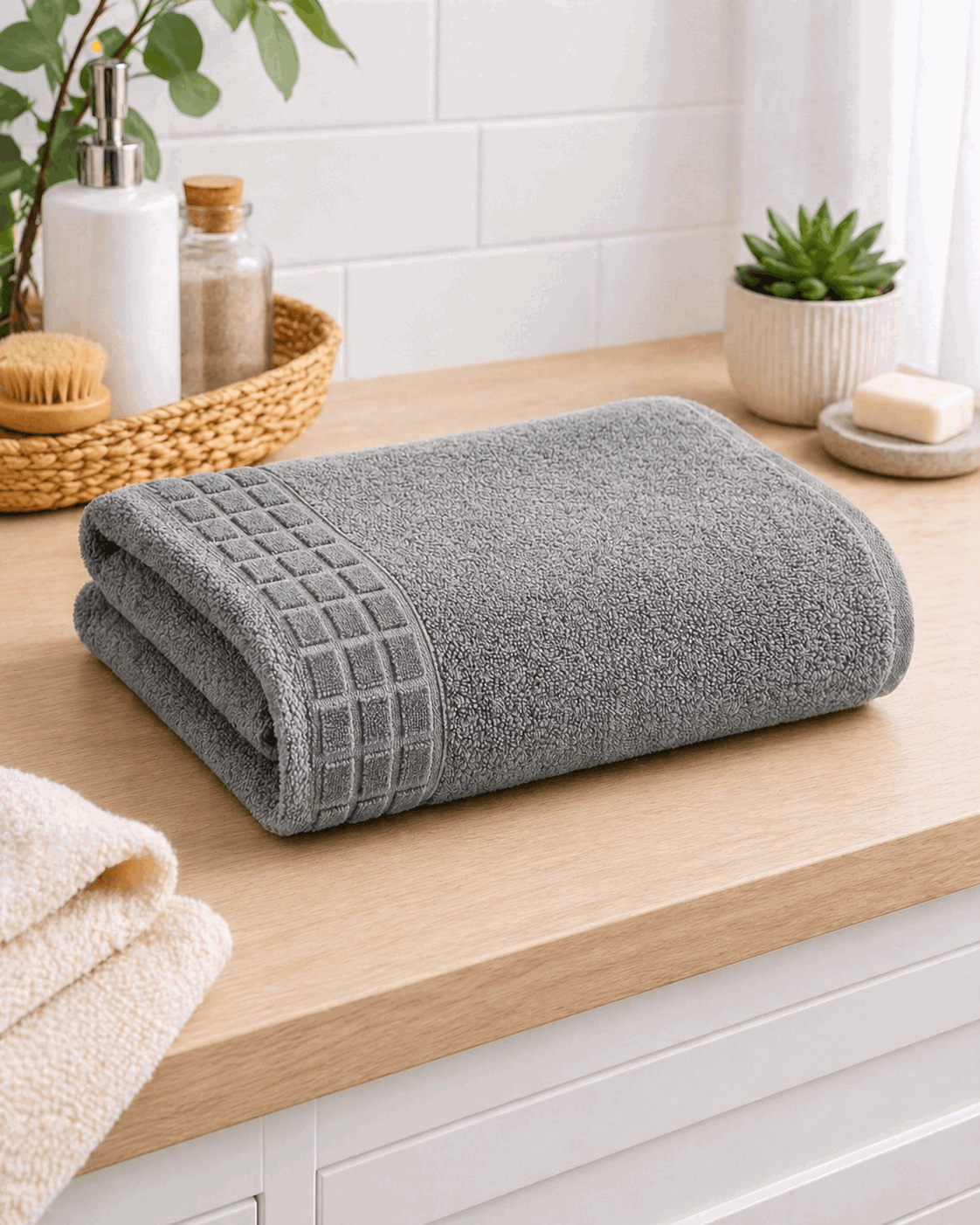 Premium Cotton Bath Towel with Waffle Border - Nishat Creative Store