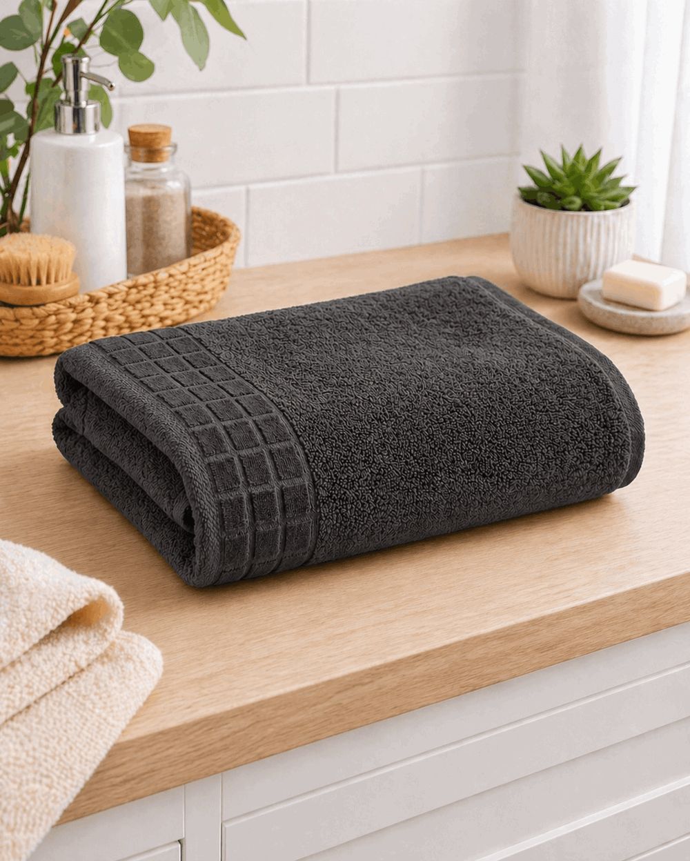 Premium Cotton Bath Towel with Waffle Border - Nishat Creative Store