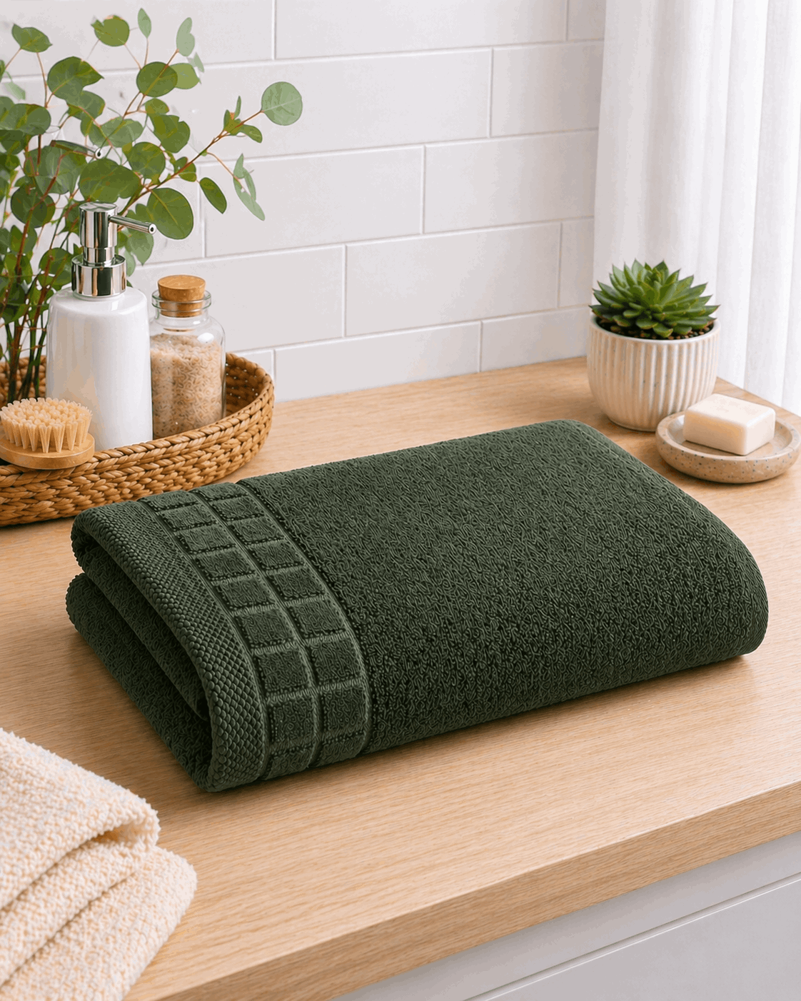 Premium Cotton Bath Towel with Waffle Border - Nishat Creative Store