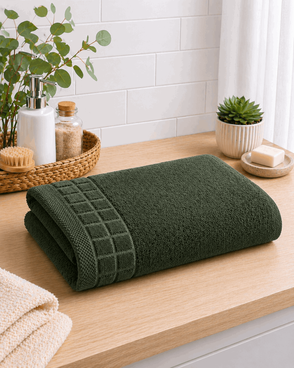 Premium Cotton Bath Towel with Waffle Border - Nishat Creative Store