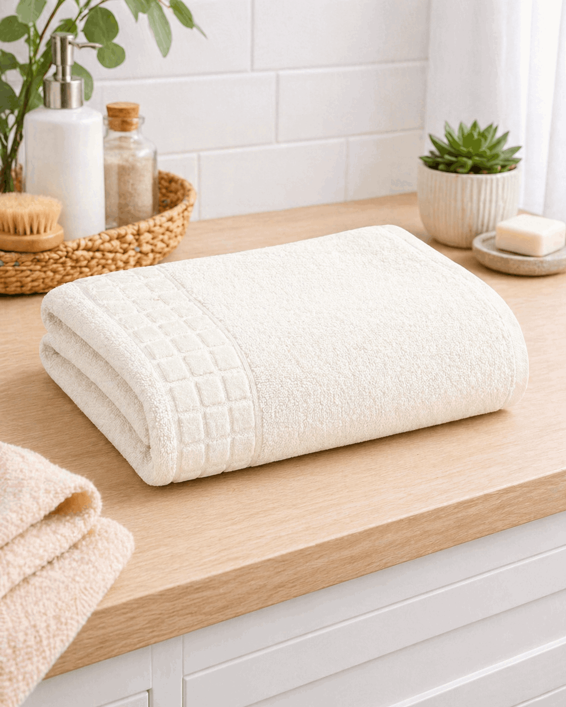 Premium Cotton Bath Towel with Waffle Border - Nishat Creative Store