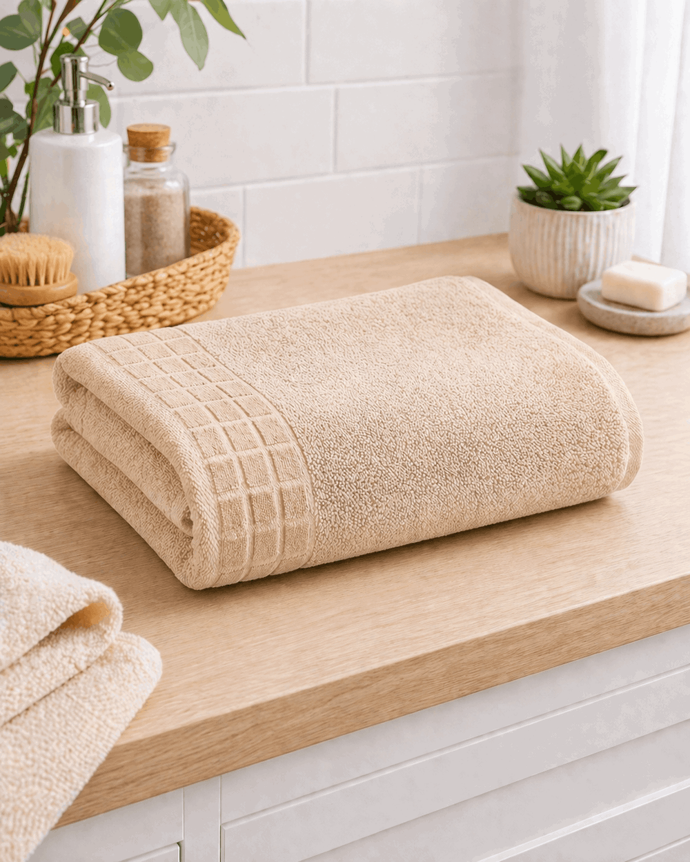 Premium Cotton Bath Towel with Waffle Border - Nishat Creative Store