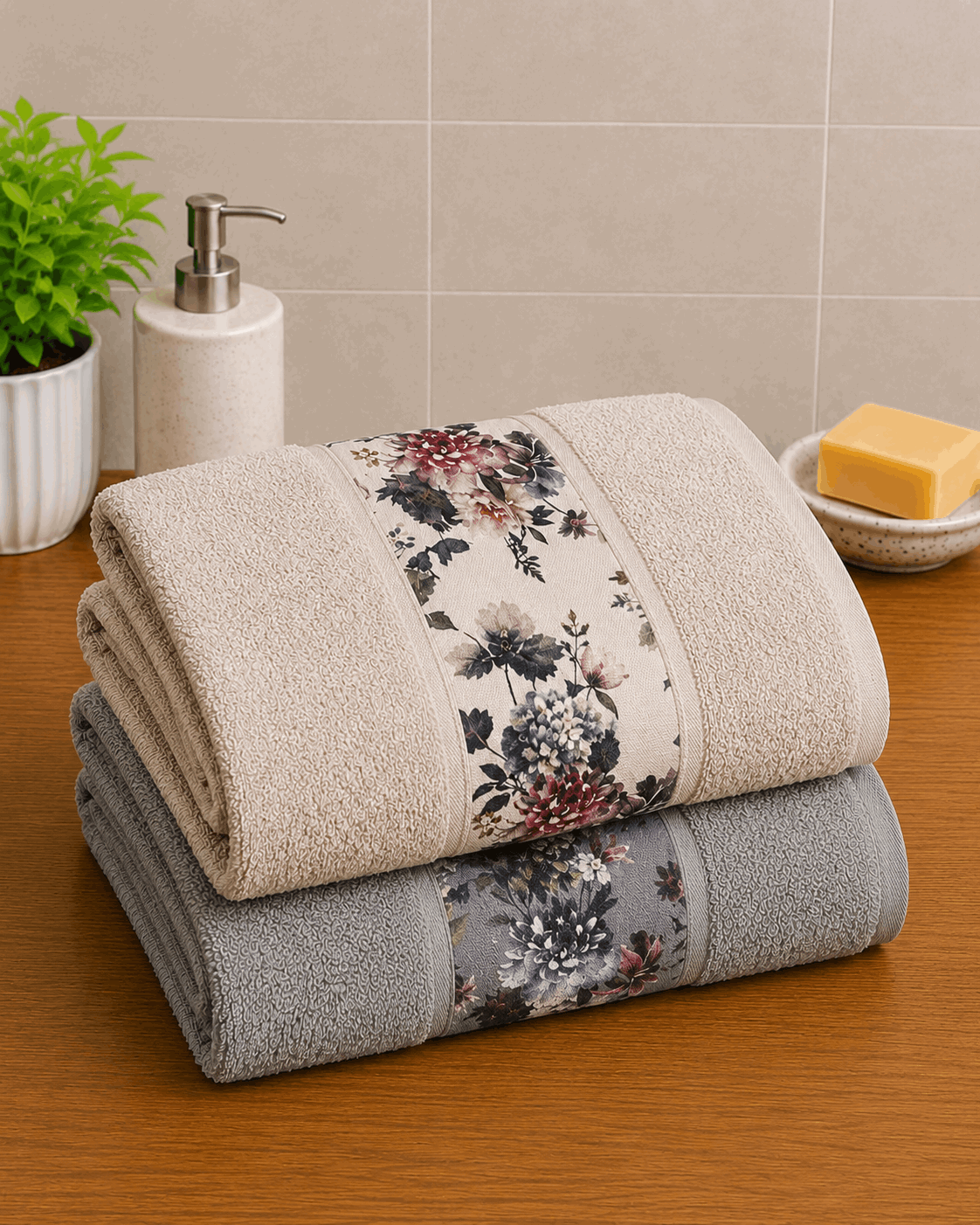 Printed Border Cotton Hand Towel (Pack of 2) - Nishat Creative Store