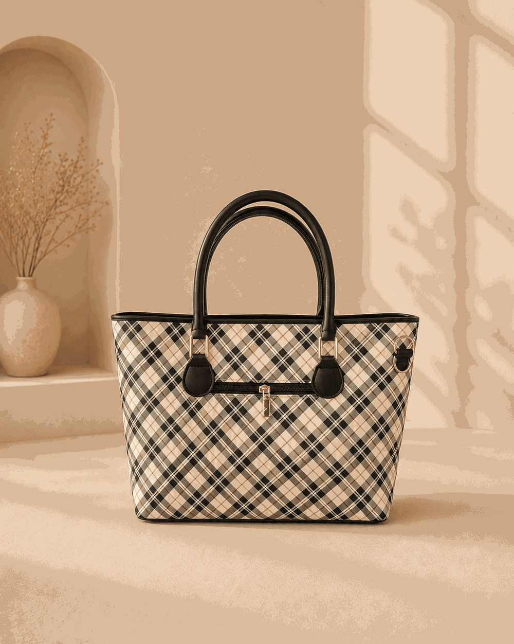 Printed Checkered Pattern Tote Bag - Nishat Creative Store