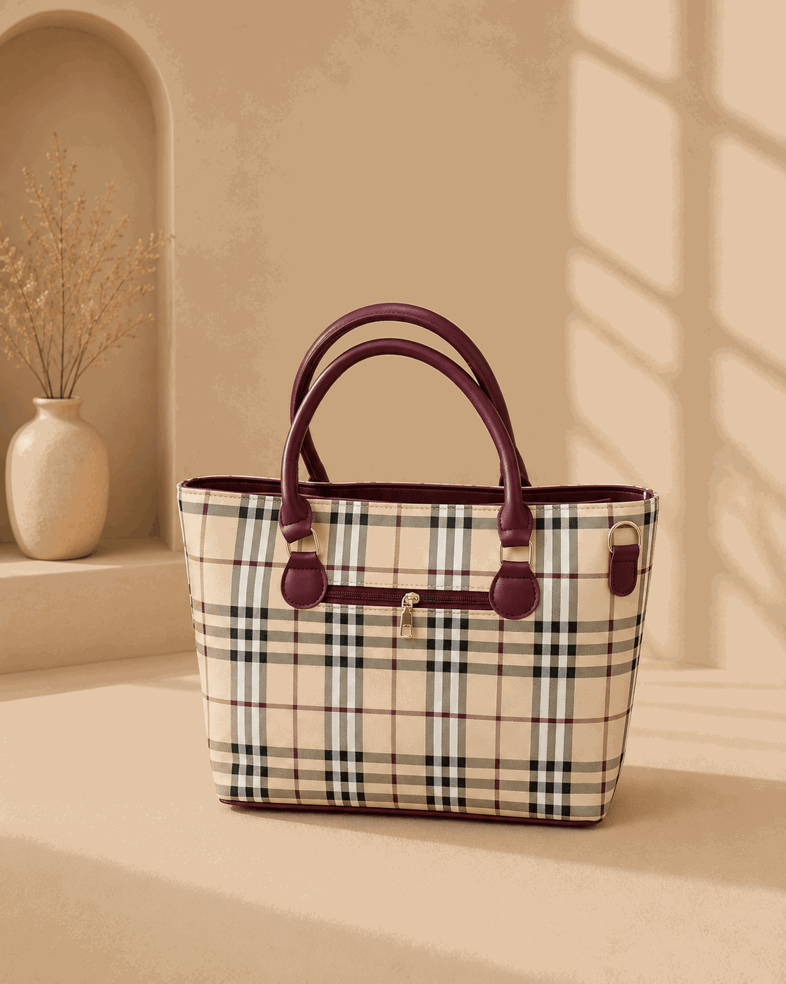 Printed Checkered Pattern Tote Bag - Nishat Creative Store