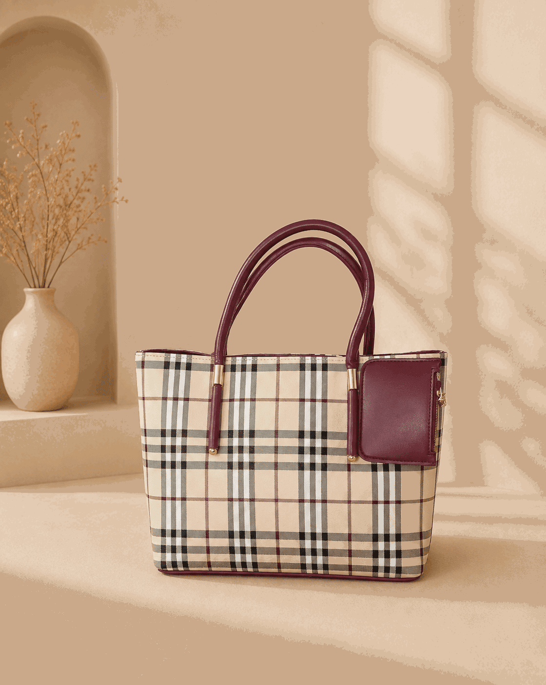 Printed Checkered Pattern Tote Bag - Nishat Creative Store