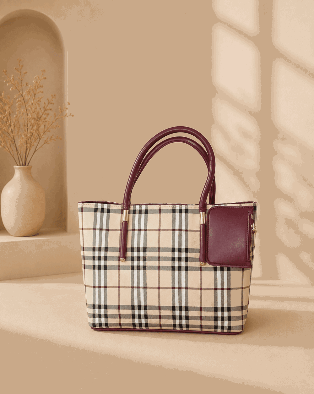 Printed Checkered Pattern Tote Bag - Nishat Creative Store