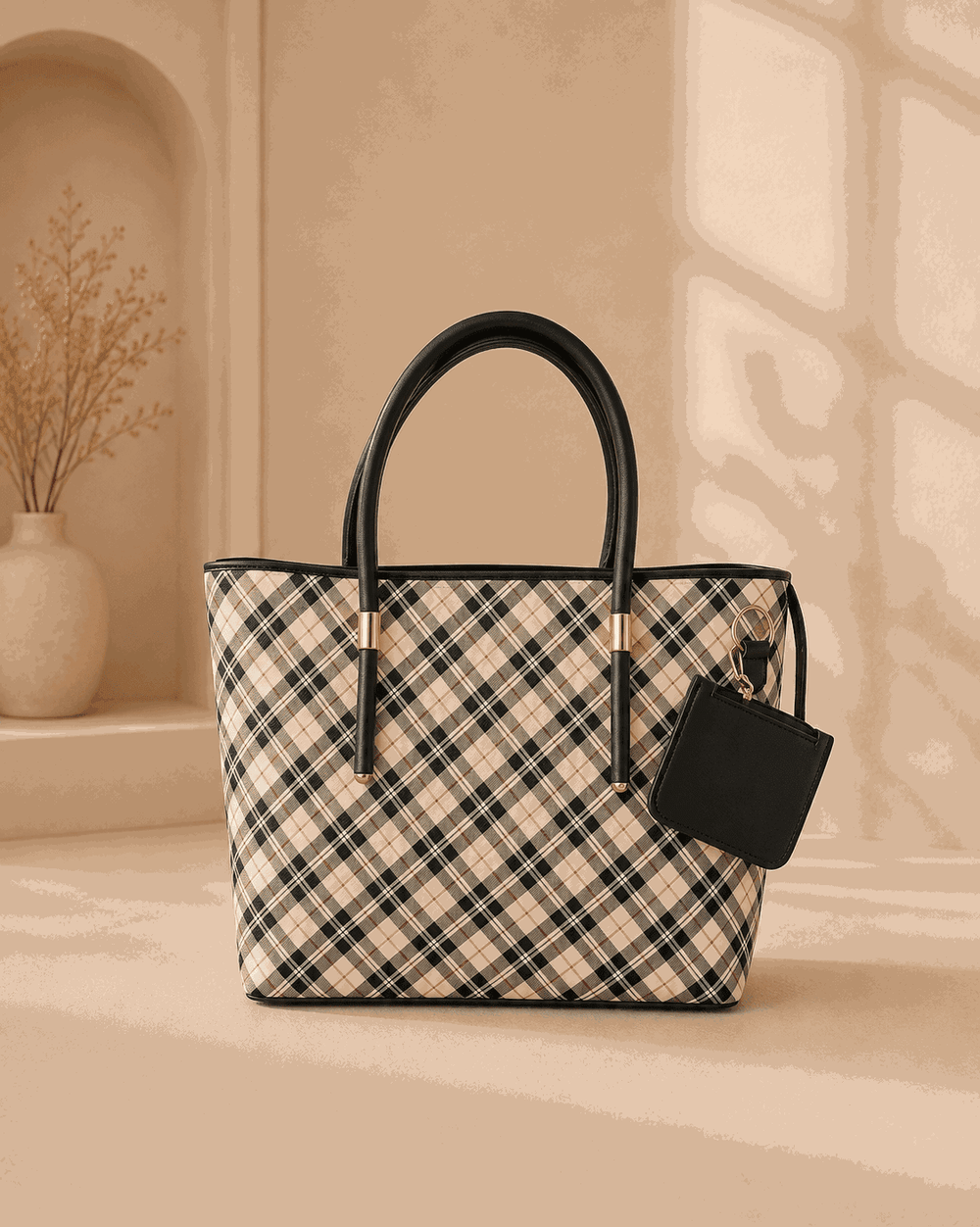 Printed Checkered Pattern Tote Bag - Nishat Creative Store