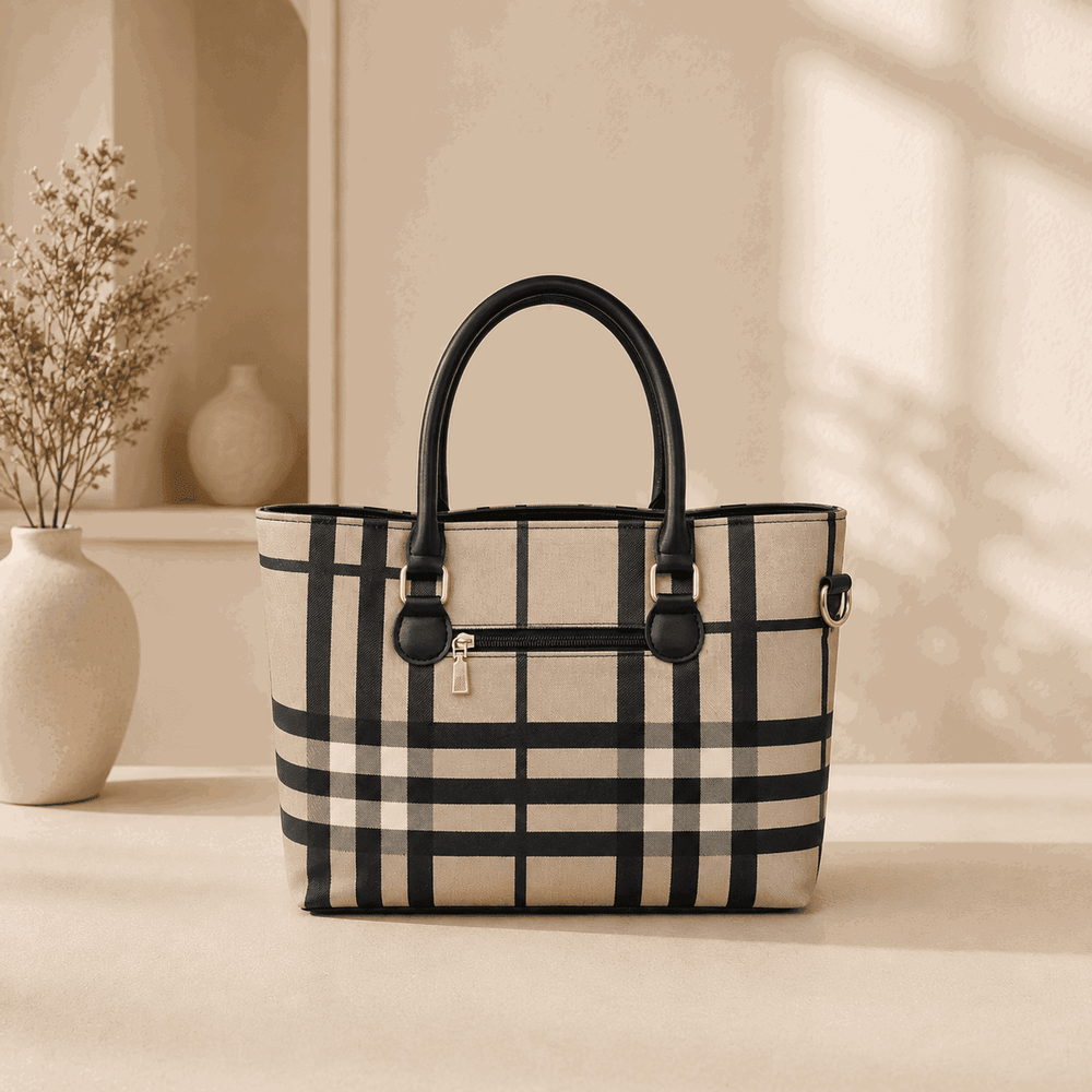 Printed Checkered Pattern Tote Bag - Nishat Creative Store