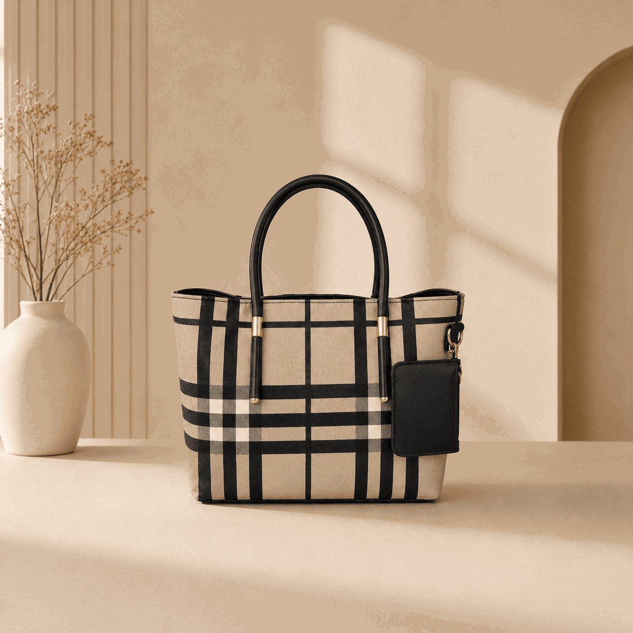 Printed Checkered Pattern Tote Bag - Nishat Creative Store