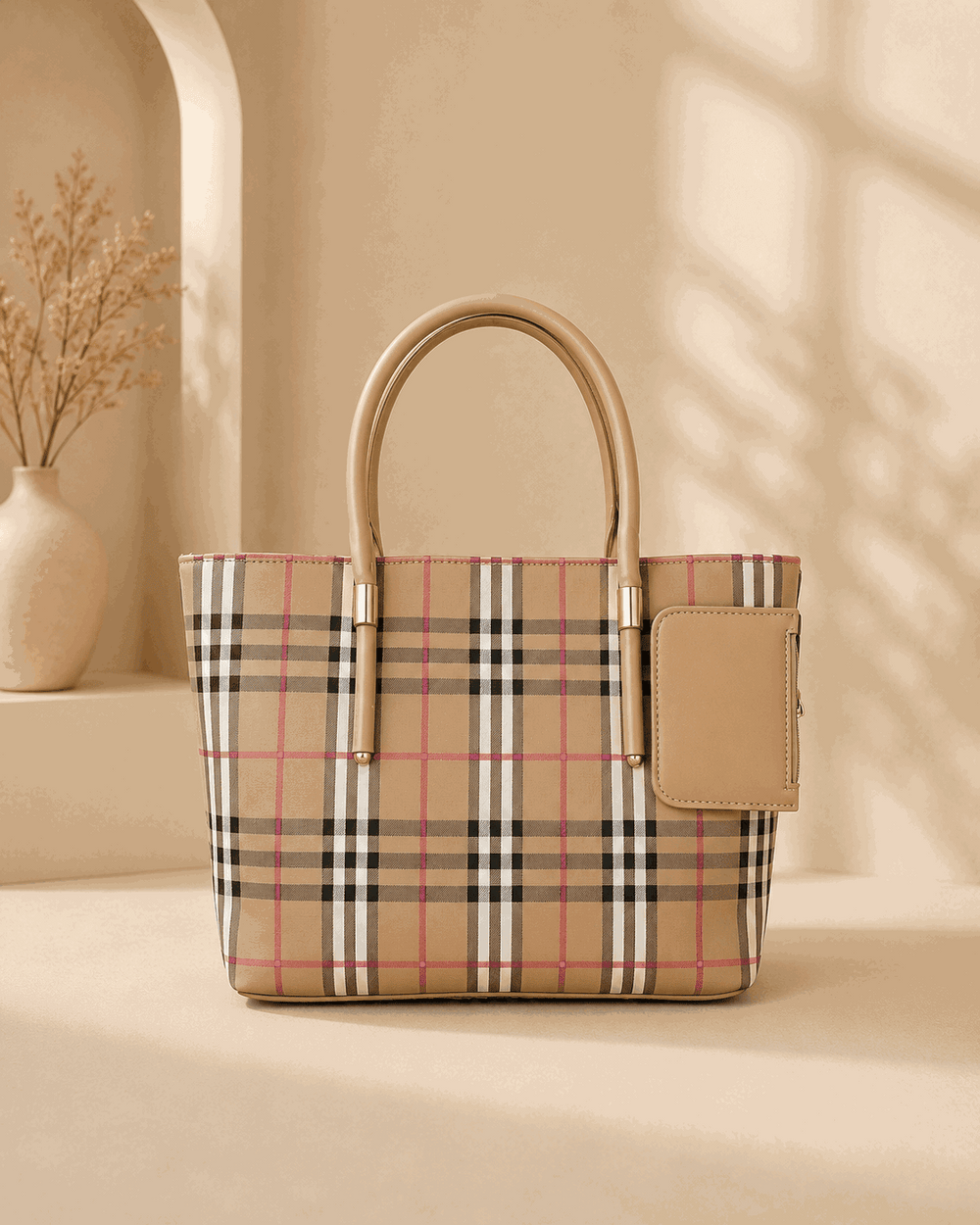 Printed Checkered Pattern Tote Bag - Nishat Creative Store