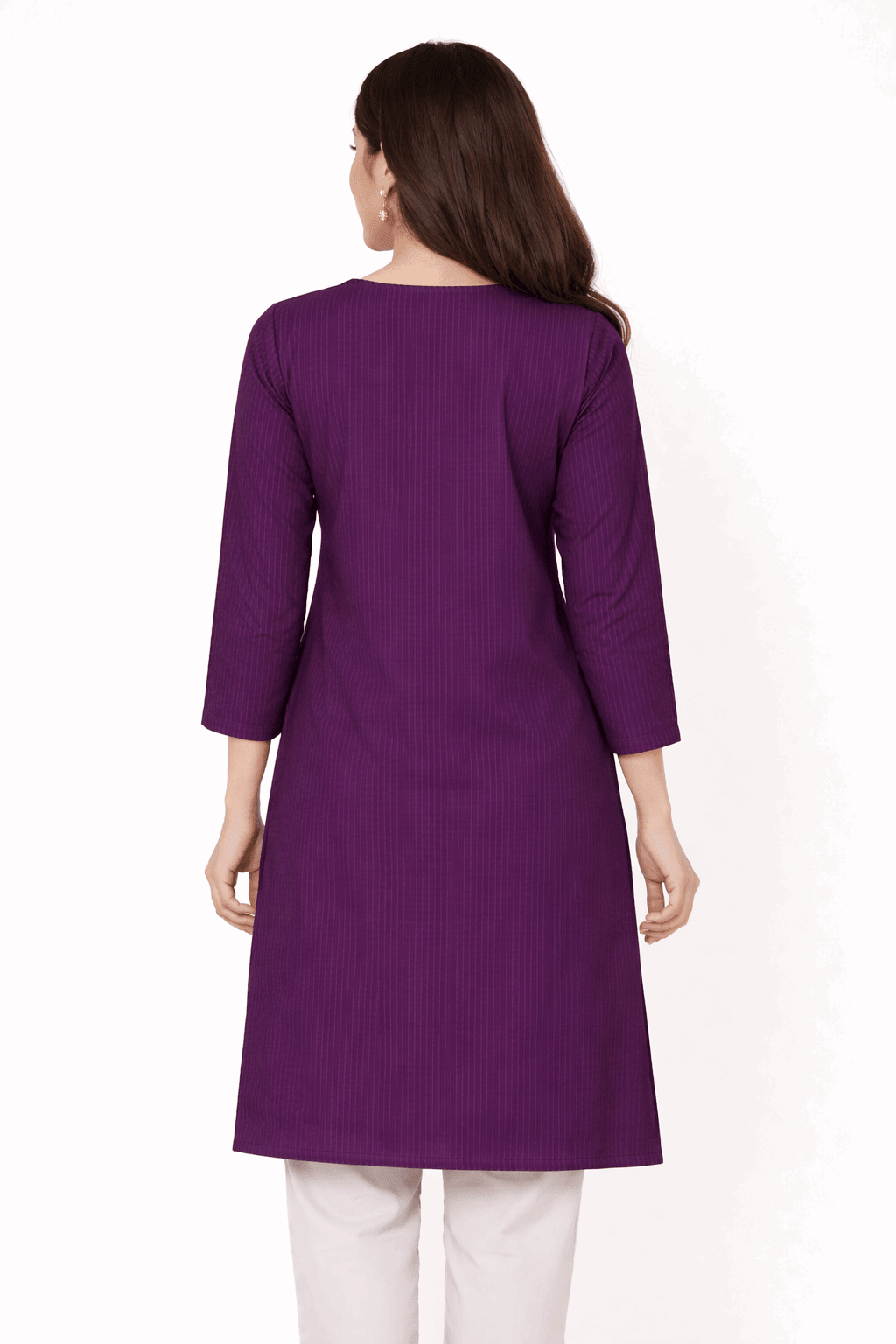 Purple Striped Floral Embroidered Kurta - Nishat Creative Store