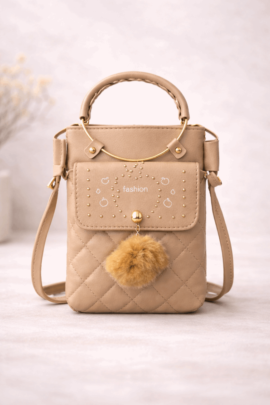 Quilted Vegan Leather Mini Crossbody Bag Beige - Nishat Creative Store