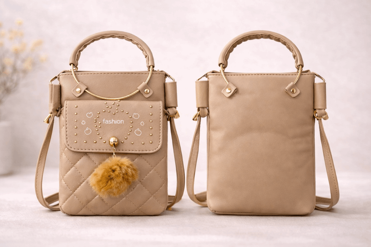Quilted Vegan Leather Mini Crossbody Bag Beige - Nishat Creative Store