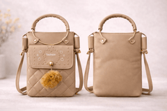 Quilted Vegan Leather Mini Crossbody Bag Beige - Nishat Creative Store