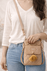 Quilted Vegan Leather Mini Crossbody Bag Beige - Nishat Creative Store