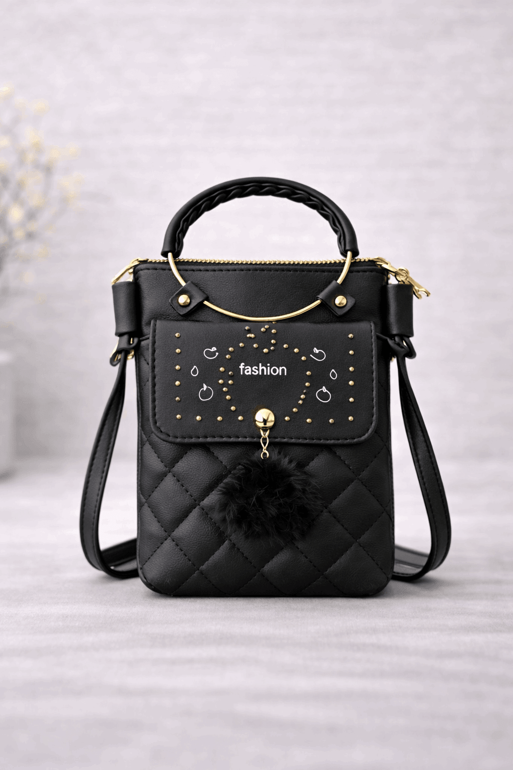 Quilted Vegan Leather Mini Crossbody Bag Black - Nishat Creative Store