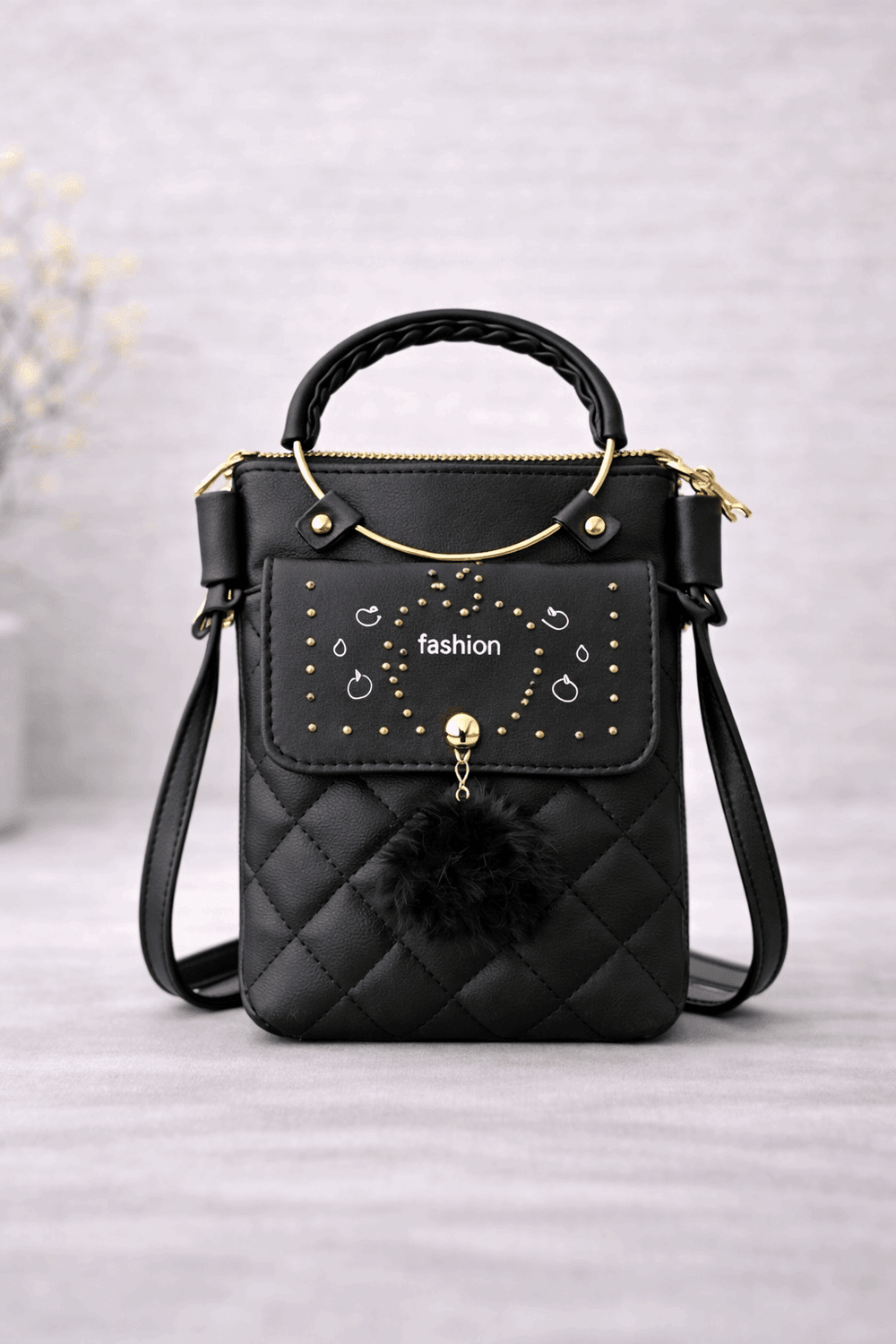 Quilted Vegan Leather Mini Crossbody Bag Black - Nishat Creative Store