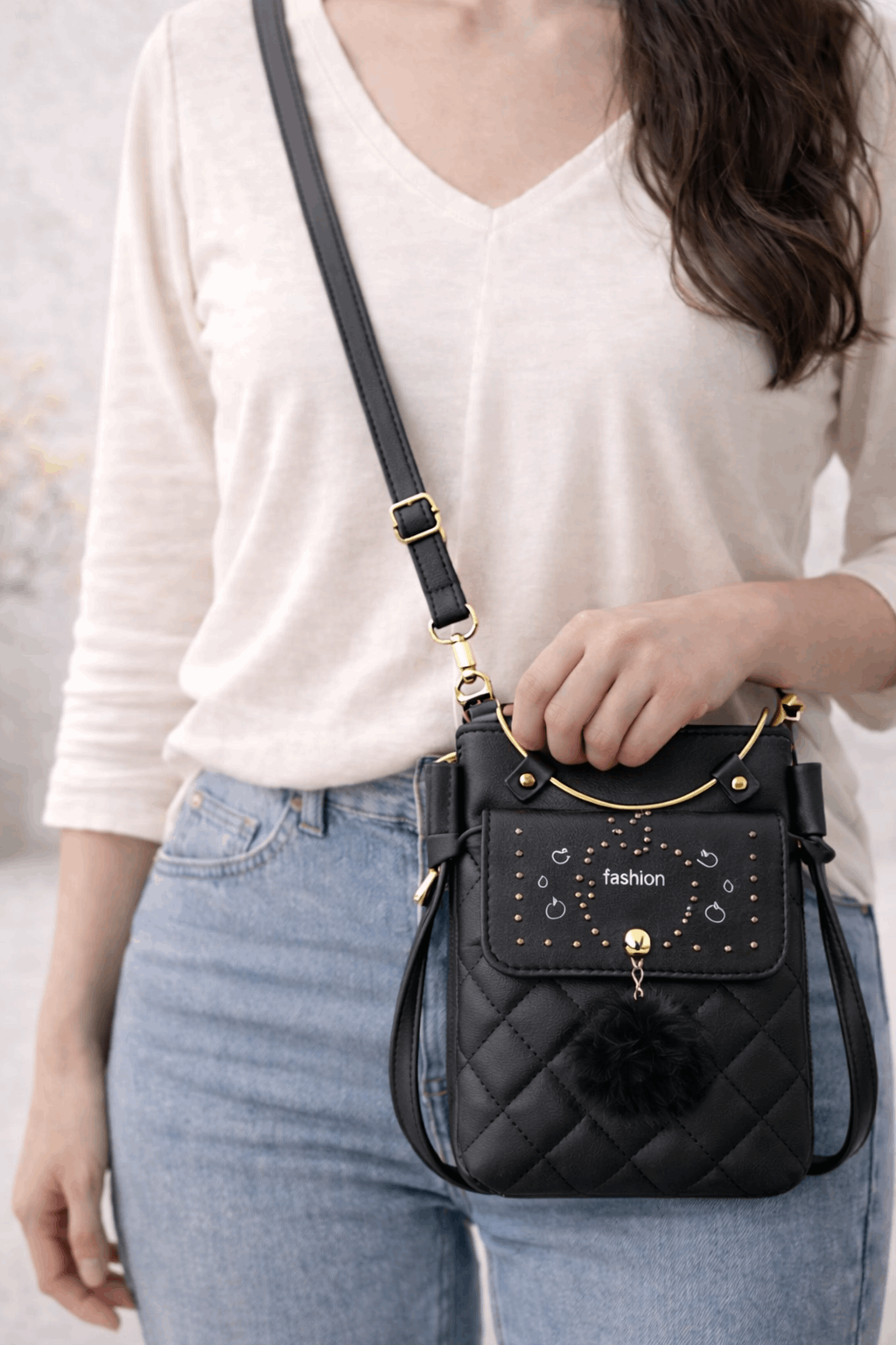 Quilted Vegan Leather Mini Crossbody Bag Black - Nishat Creative Store