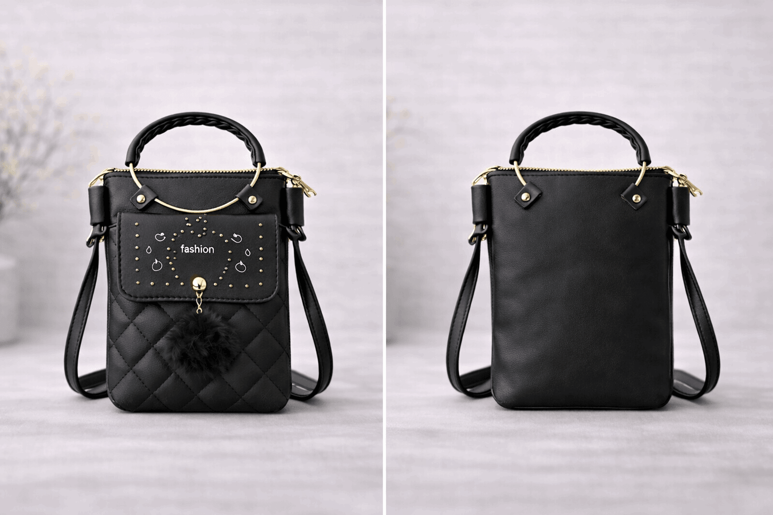 Quilted Vegan Leather Mini Crossbody Bag Black - Nishat Creative Store