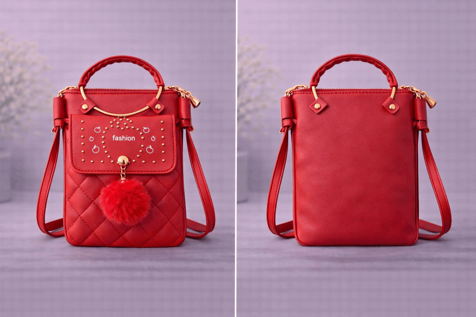 Quilted Vegan Leather Mini Crossbody Bag Bright Red - Nishat Creative Store
