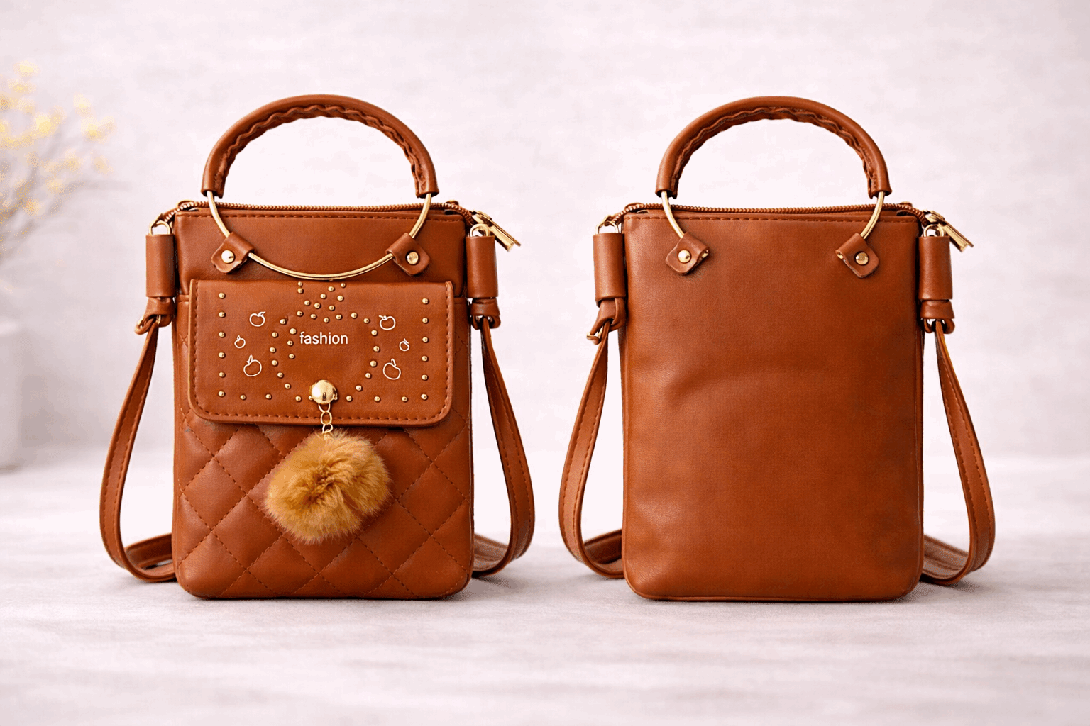 Quilted Vegan Leather Mini Crossbody Bag Brown - Nishat Creative Store