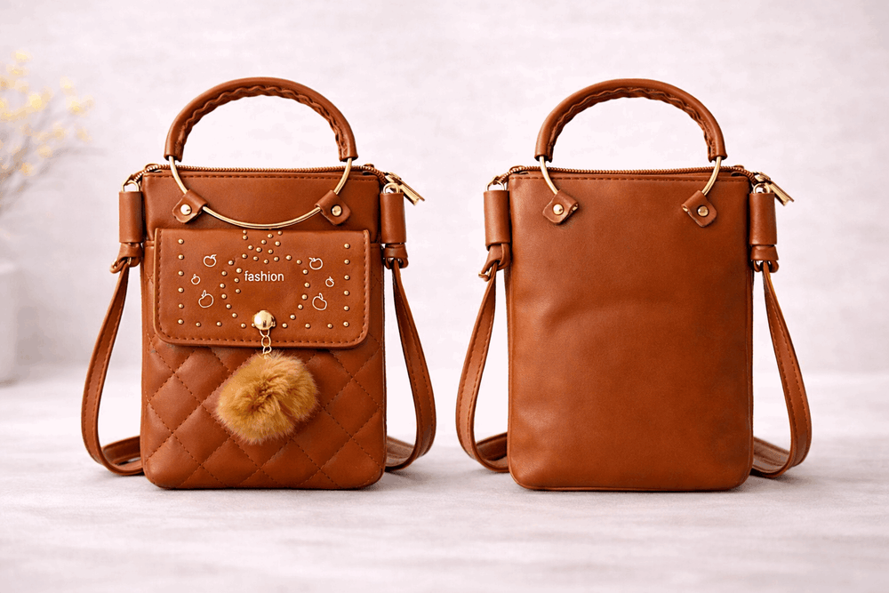 Quilted Vegan Leather Mini Crossbody Bag Brown - Nishat Creative Store