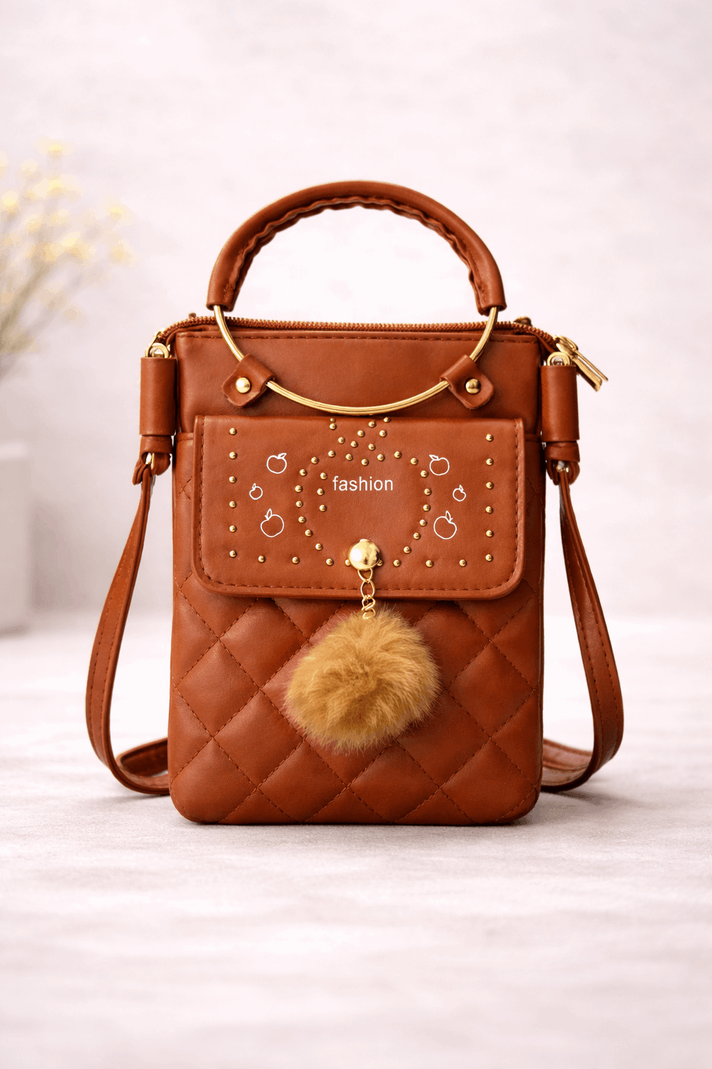 Quilted Vegan Leather Mini Crossbody Bag Brown - Nishat Creative Store