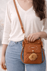 Quilted Vegan Leather Mini Crossbody Bag Brown - Nishat Creative Store