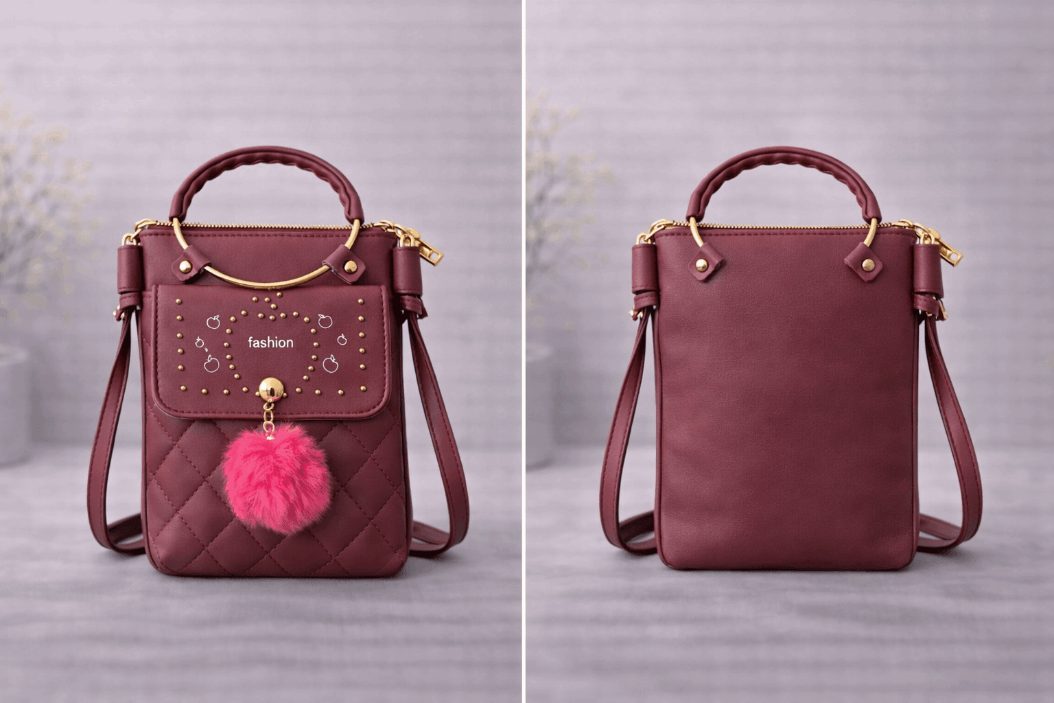 Quilted Vegan Leather Mini Crossbody Bag Burgundy - Nishat Creative Store