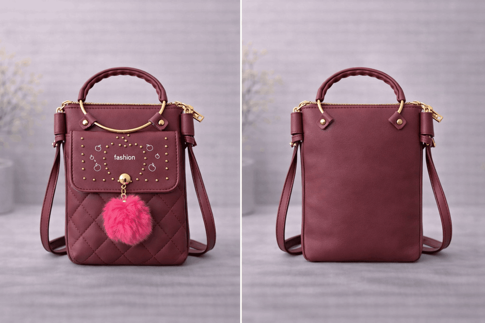 Quilted Vegan Leather Mini Crossbody Bag Burgundy - Nishat Creative Store