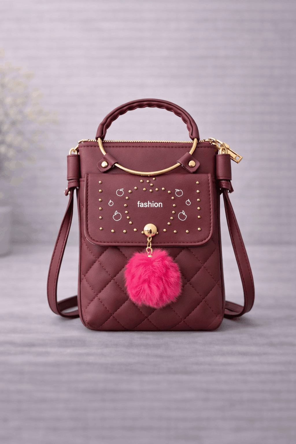 Quilted Vegan Leather Mini Crossbody Bag Burgundy - Nishat Creative Store