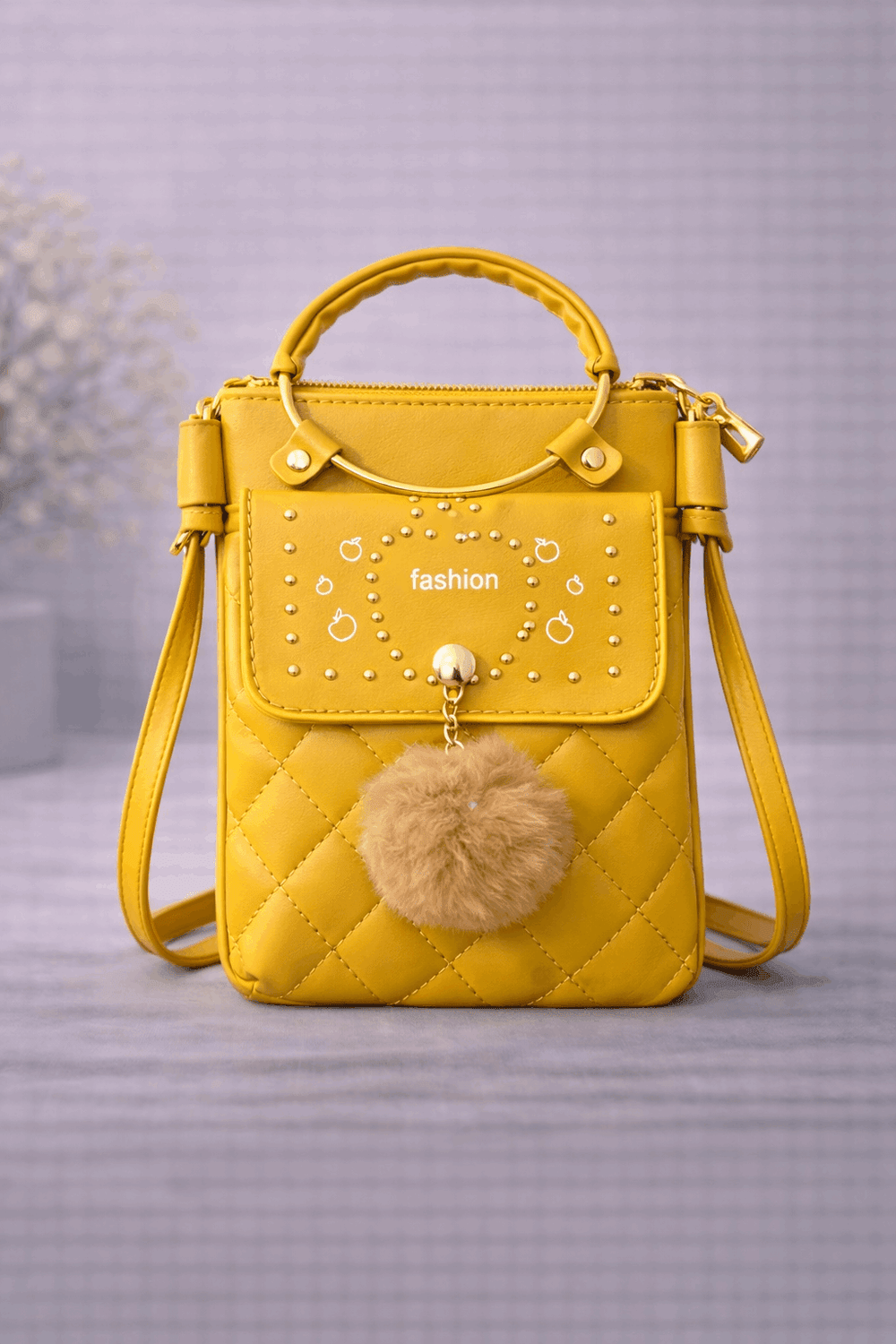 Quilted Vegan Leather Mini Crossbody Bag Mustard Yellow - Nishat Creative Store