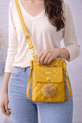 Quilted Vegan Leather Mini Crossbody Bag Mustard Yellow - Nishat Creative Store