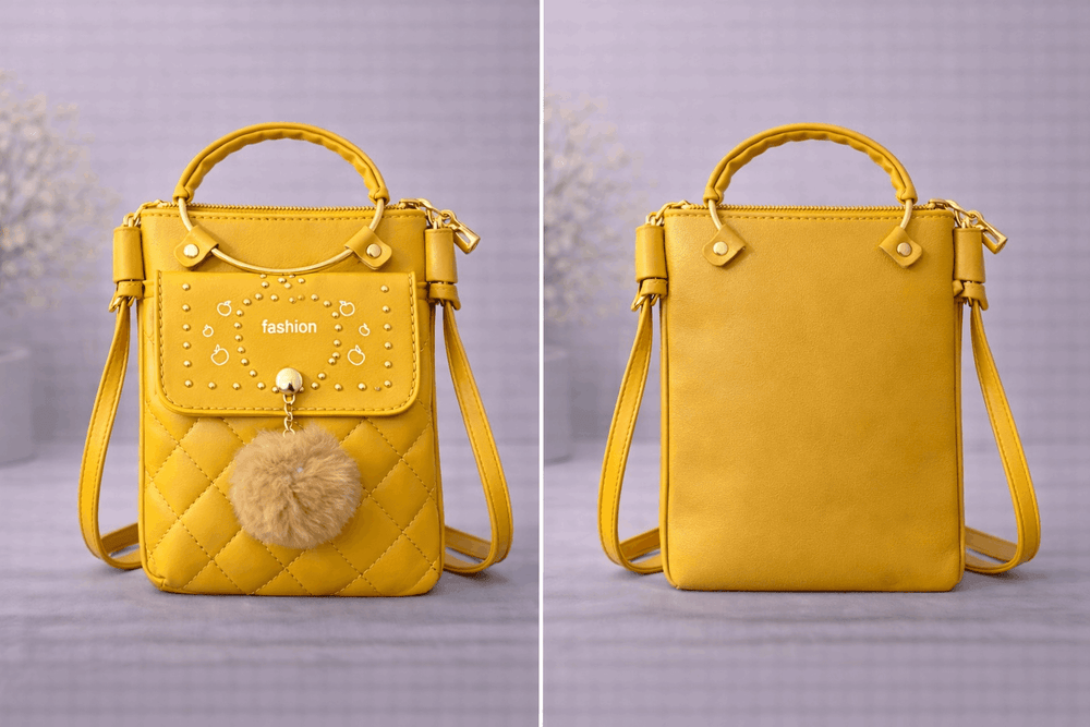 Quilted Vegan Leather Mini Crossbody Bag Mustard Yellow - Nishat Creative Store