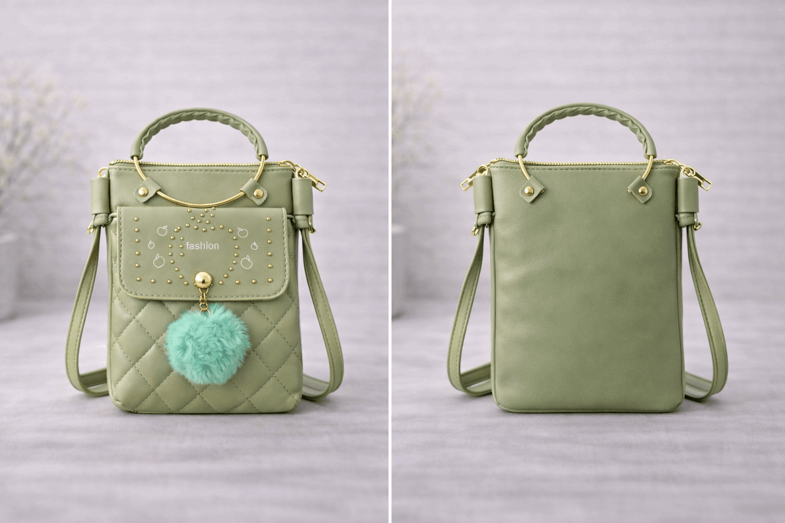 Quilted Vegan Leather Mini Crossbody Bag Sage Green - Nishat Creative Store