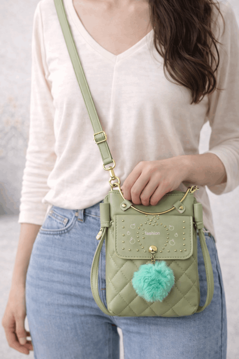 Quilted Vegan Leather Mini Crossbody Bag Sage Green - Nishat Creative Store