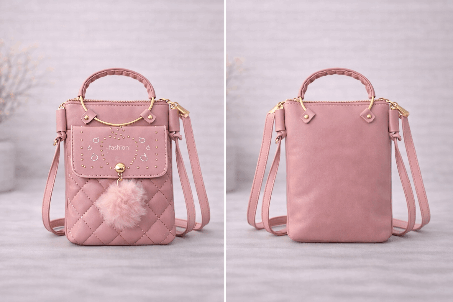 Quilted Vegan Leather Mini Crossbody Bag Soft Pink - Nishat Creative Store