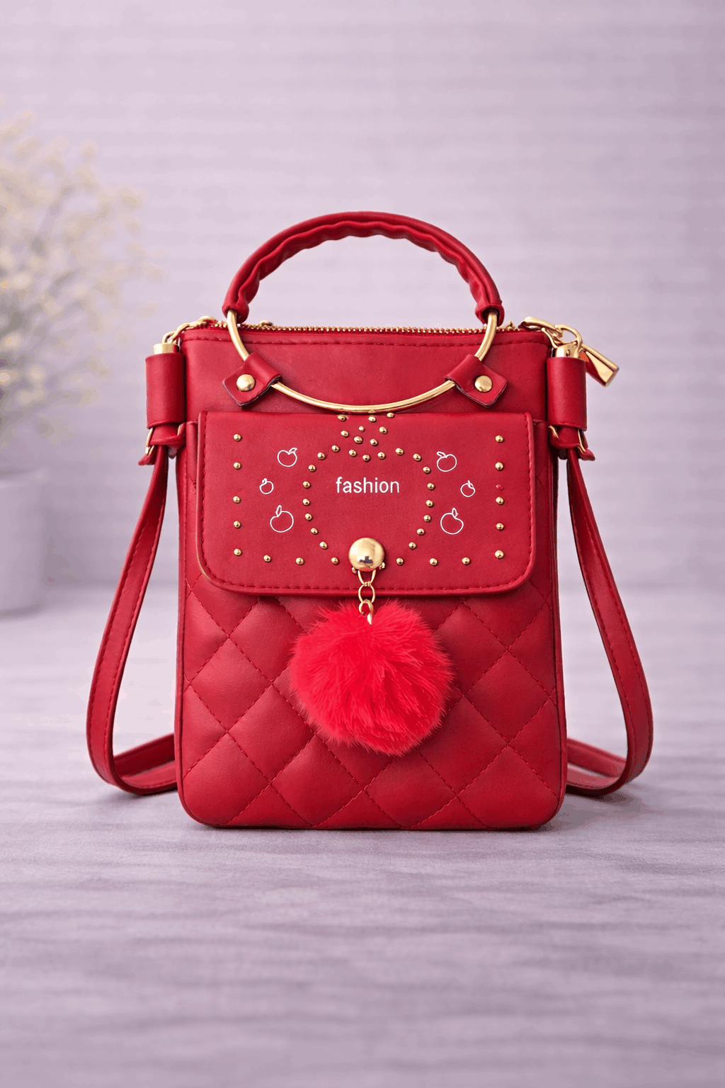 Quilted Vegan Leather Mini Crossbody Matte Red - Nishat Creative Store