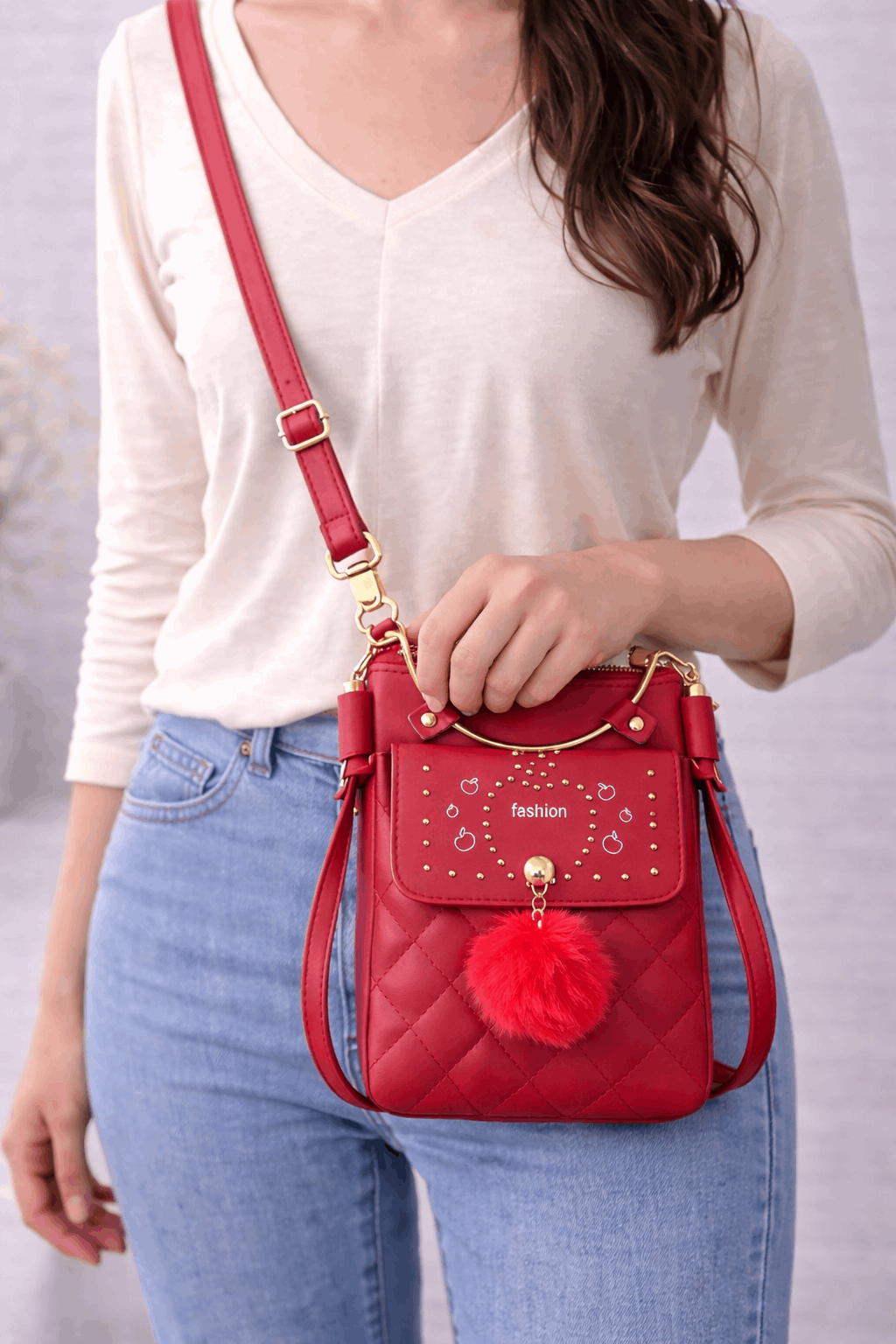 Quilted Vegan Leather Mini Crossbody Matte Red - Nishat Creative Store